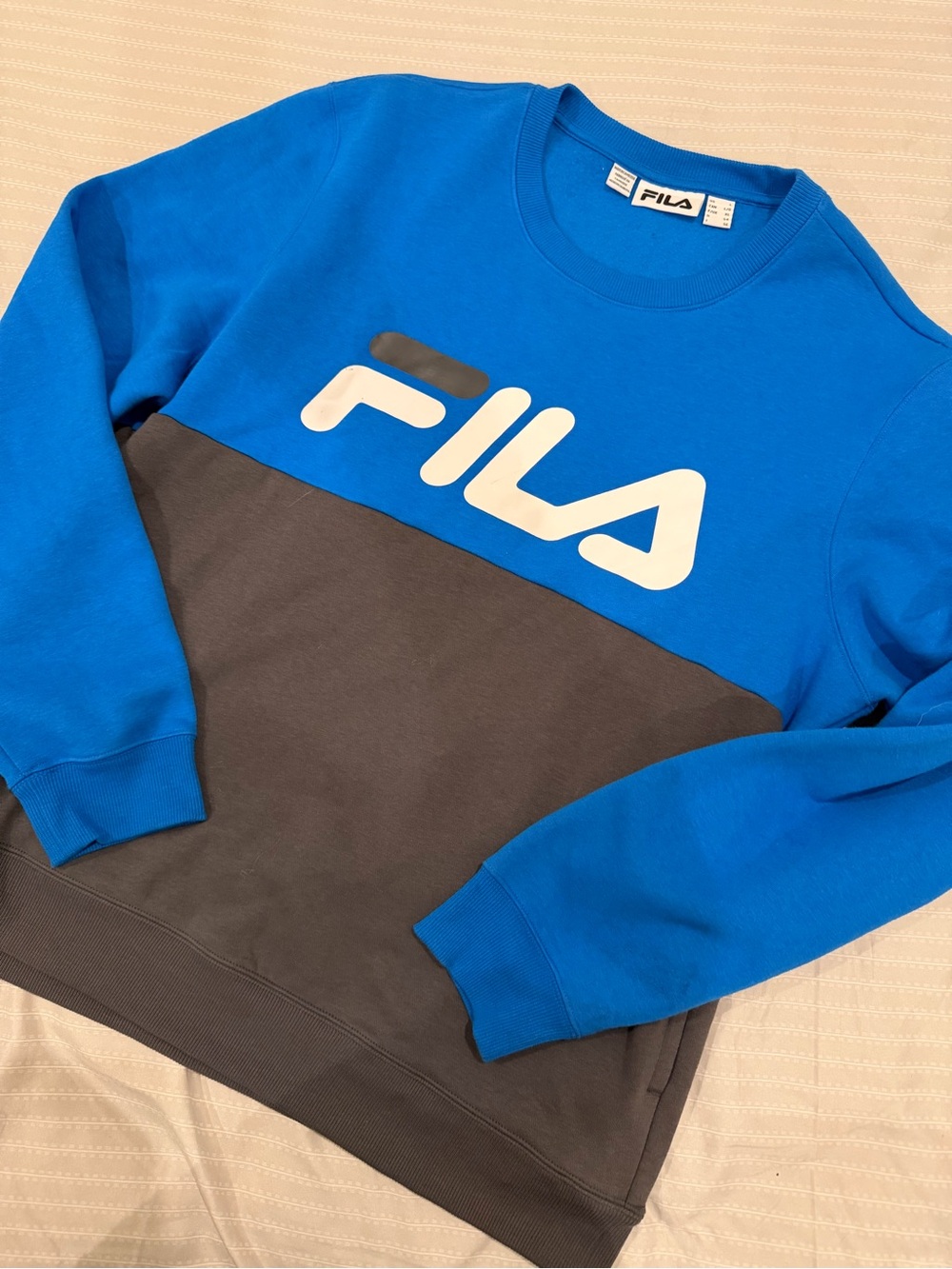 Fila Blue and Gray Colorblock Logo Crewneck Sweater